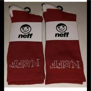 Neff Crew Socks 2 Pair Men 6.5-12 Red w/ White & Logo Skate Snowboard BMX NEW!